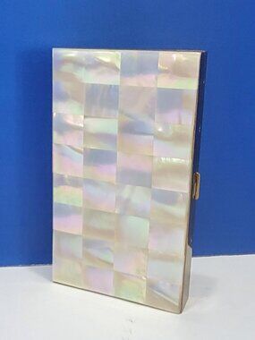 Vintage Mother of Pearl Clutch Purse Mirror, Powder Compact